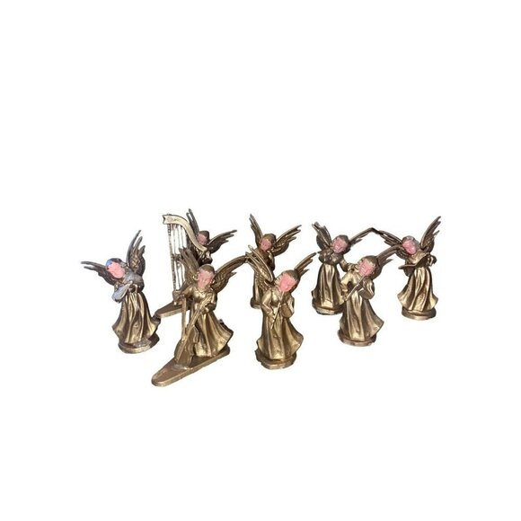 VTG Christmas 3” Hong Kong Plastic 8 ANGEL FIGURINES With Musical Instruments - Picture 1 of 5